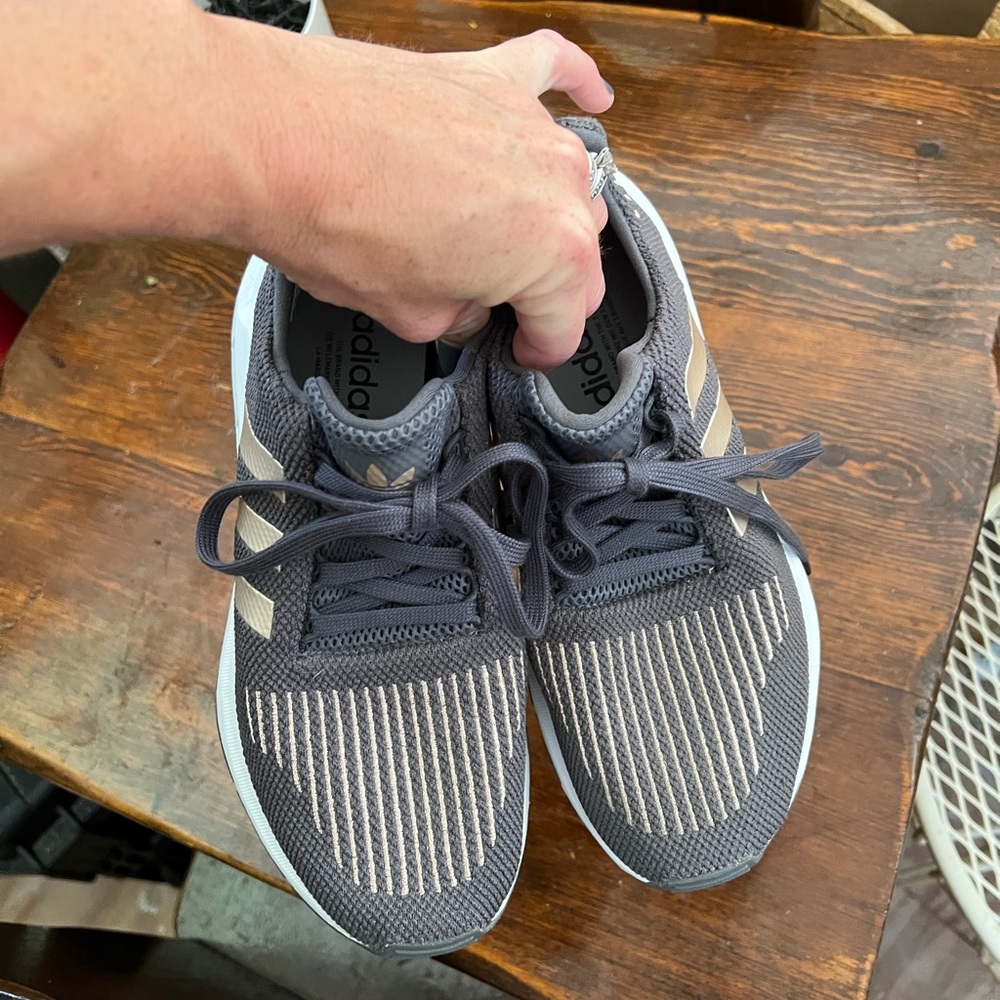 Adidas Gray Athletic Shoes with Knit Upper and Cushioned Midsole